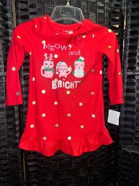 jumping beans Red Holiday Meowy & Bright Nightgown with Gold Dots new with tag